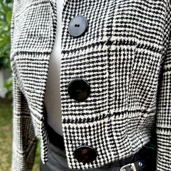 Vintage 60s Wool Houndstooth Cropped Blazer Black & White XS–S - Picture 6 of 16